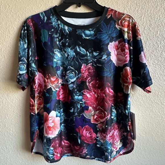 NWT‎ Johnny Was Bee Active Oversized Crop T-shirt Bold Multi Colorful Floral XS